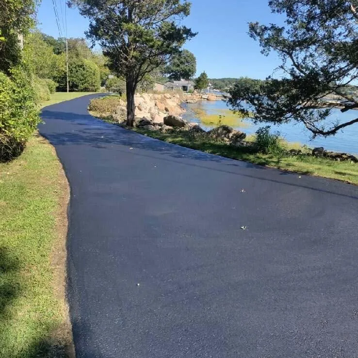 Freshly sealcoated residential driveway along the Connecticut shoreline